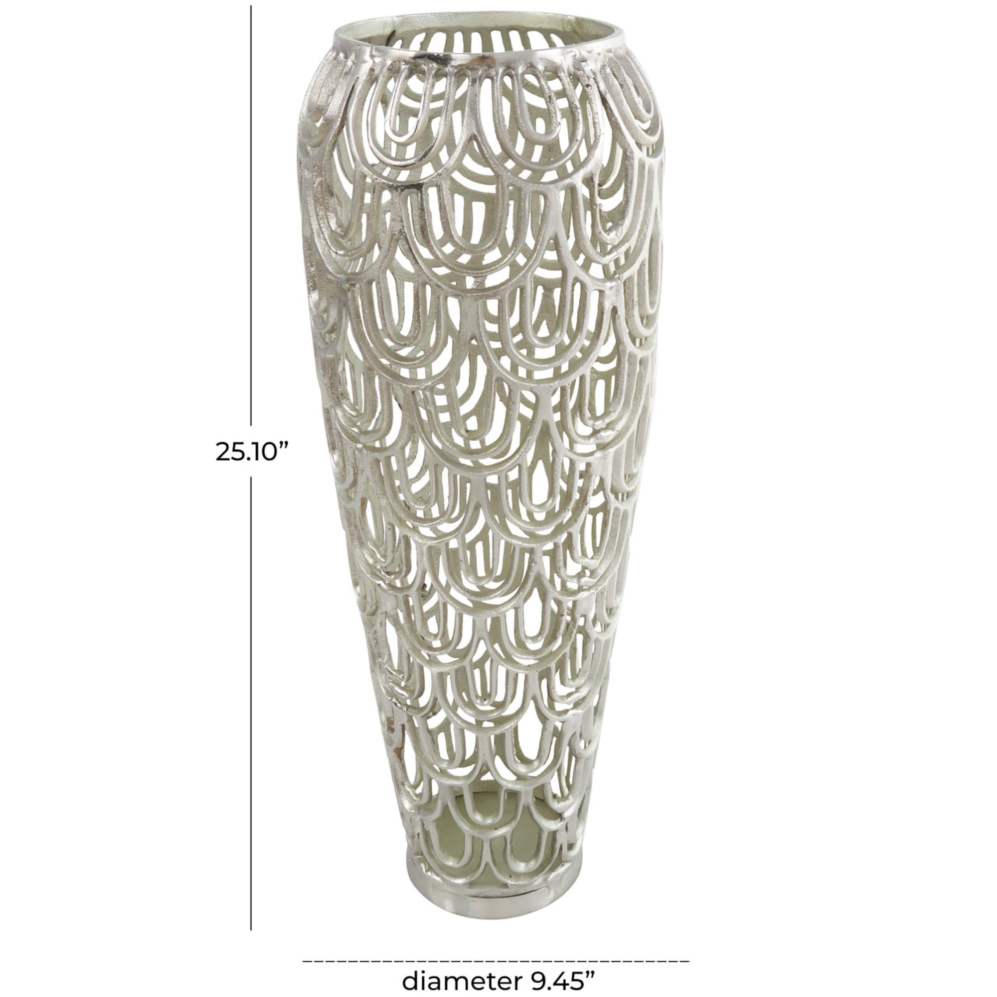 25" Silver Aluminum Metal Geometric Art Deco Inspired Arched Vase
